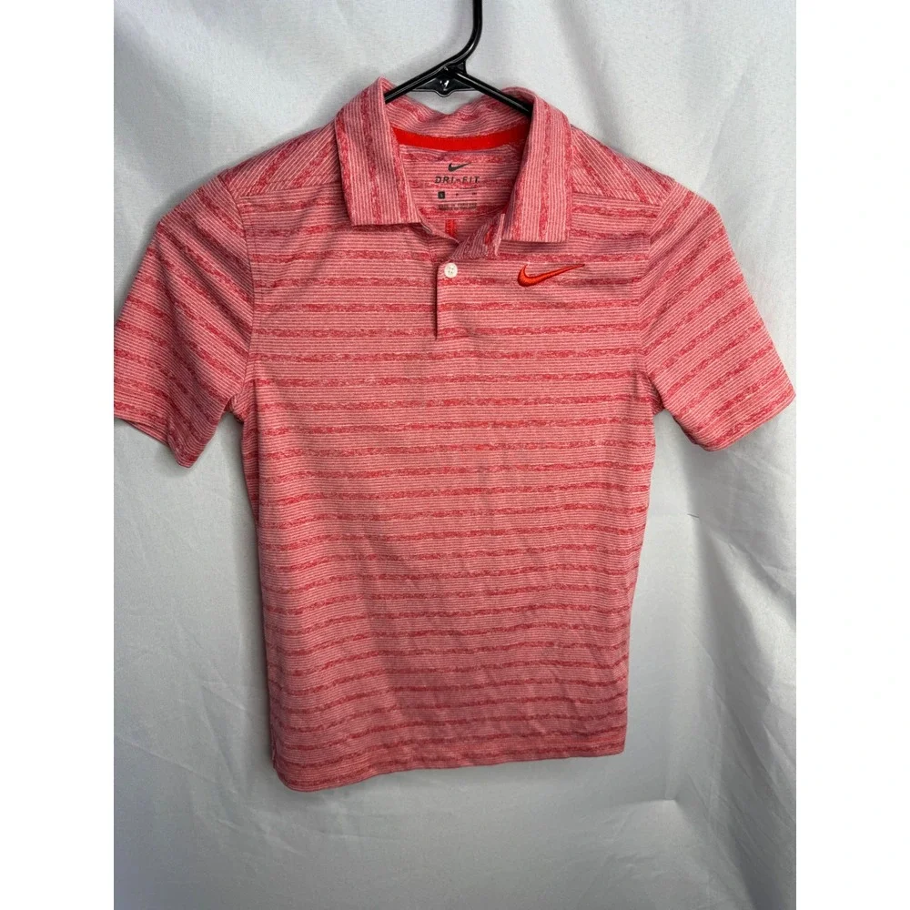 Nike Boys Dri-FIT Polo Shirt Red White Striped Golf Top Size Small S